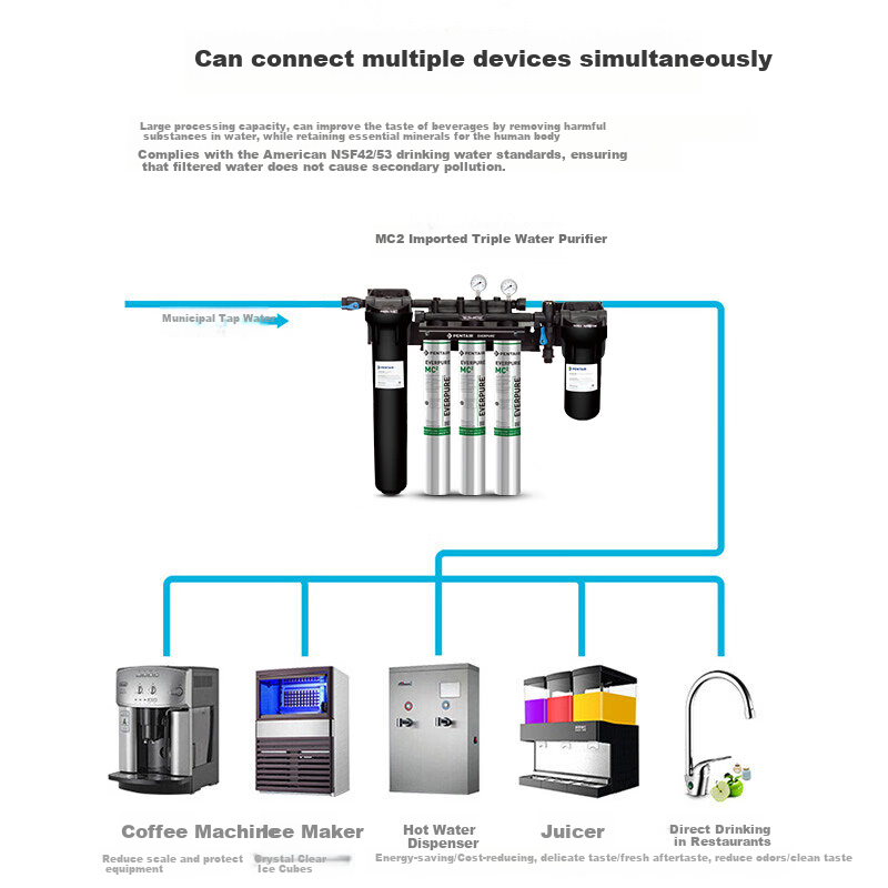 Everpure Coffee Shop/Milk Tea Shop/Chinese Restaurant Direct Drinking Filter Zero Wastewater 5.1L/min 5100L Water Production Commercial Water Purifier MC2 Triple High-End Model
