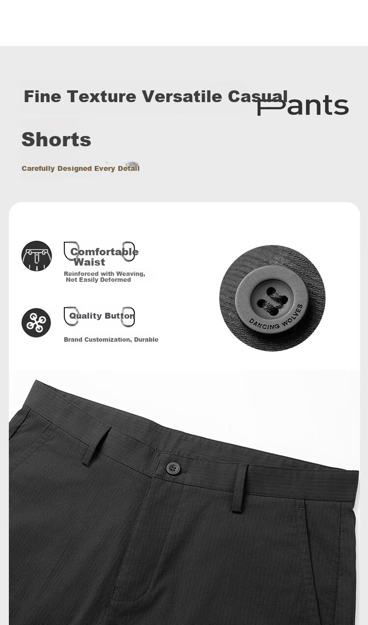 DANCING WOLVES [Cool Sensory Solorona] Summer Split Design Trendy Versatile Casual Shorts for Men, 001 Black, Size 38 3