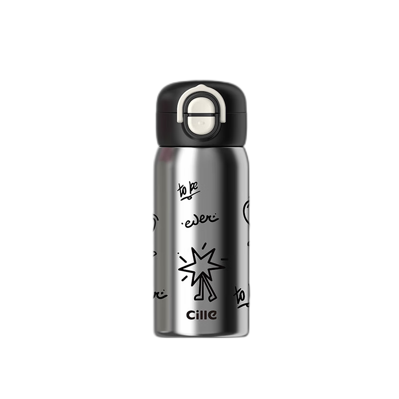 Cille Cute Sweet Dual-Use Insulated Cup, 316 Stainless Steel Water Bottle for Men, Women, Students, Children, Outdoor Portable Compact Pocket Cup