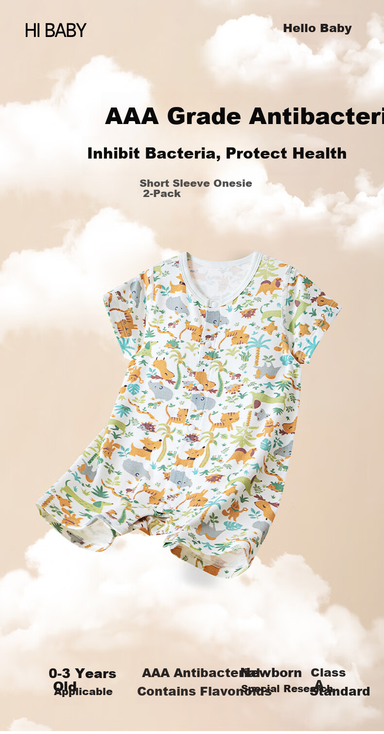 Gb Baby Short-Sleeve Bodysuit, Infant Summer Class A Pure Cotton Romper Air Conditioning Suit, 5A Antibacterial Onesie 2-Piece Set 2