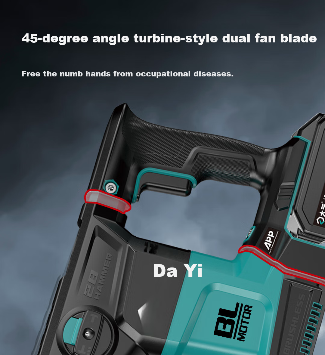 Dayi Electric Hammer, 20V Lithium Battery Brushless Electric Hammer, Impact Drill, High-Power Hammer And Pick Dual-Use, for Concrete, A7-28S Bare Tool 7