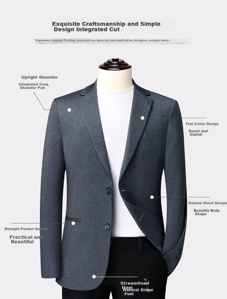 FIRS Wrinkle-Resistant Suit Jacket for Men, Slim Fit Business Young Man Blazer, Work Uniform Casual Single-Breasted Coat 1
