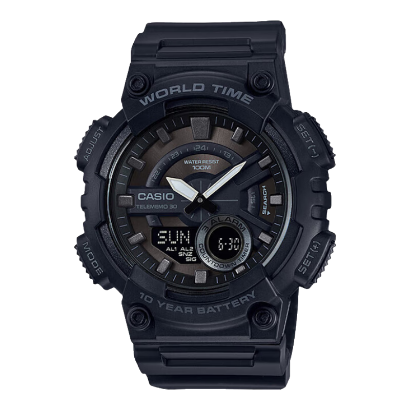 Casio Men's Sports Multifunctional Dual Display Waterproof Solar-Powered Electronic Watch, Student Gift AEQ-110W