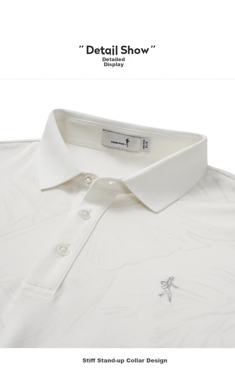 DANCING WOLVES [7A Antibacterial] Summer Cool-Feeling Mulberry Silk All-Over Men's Short-Sleeve POLO 803 Pure White S(165) 12