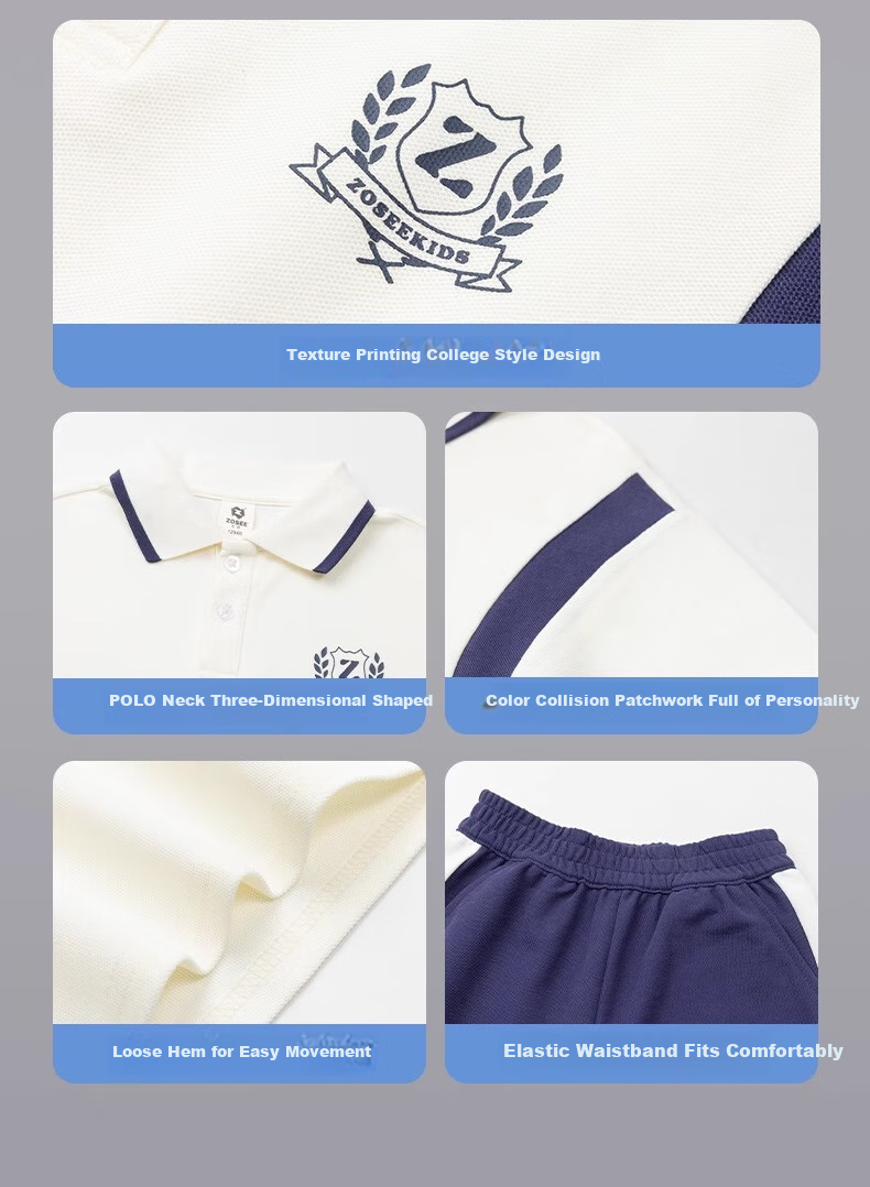 Zuoxi Boys' Summer Outfit Set, Cool-Feeling 2026 New Style Children's Preppy Short-Sleeve Polo Shirt Sportswear, Off-White, Size 130 11