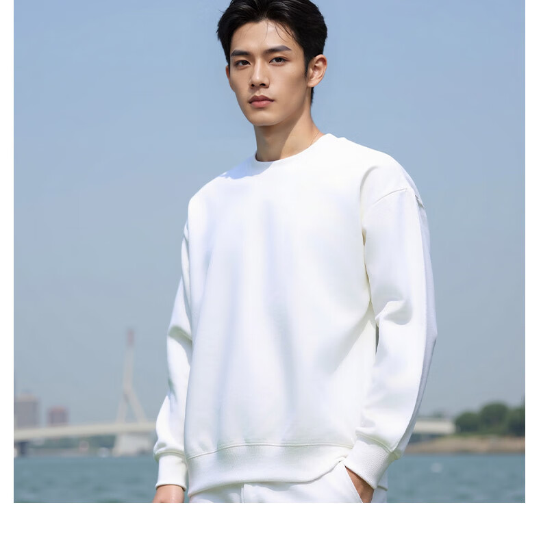 ROMON Men's Sweatshirt Spring and Autumn Milk Silk Heavyweight 300G Casual Fashion Loose Long Sleeve Basic Shirt for Men 15