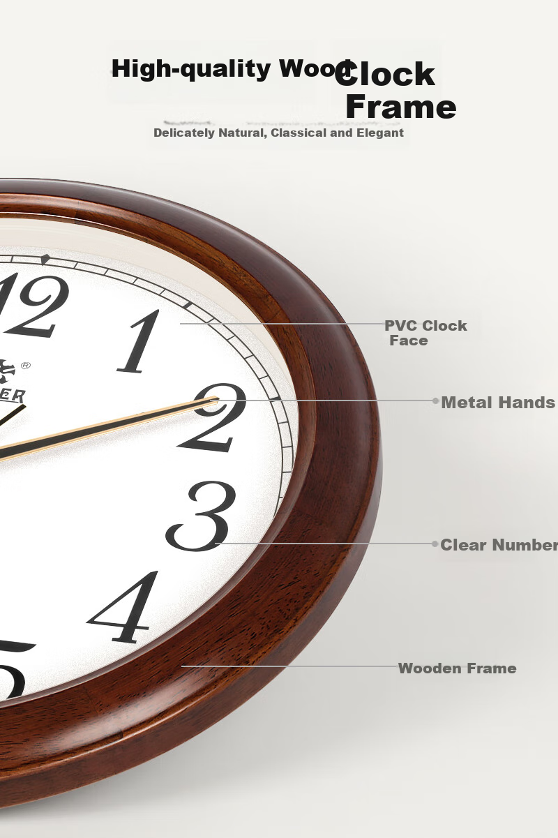 POWER Chinese Solid Wood Wall Clock for Living Room, Simple Wall-Mounted Creative Quartz Clock, 40cm BW13029C 3