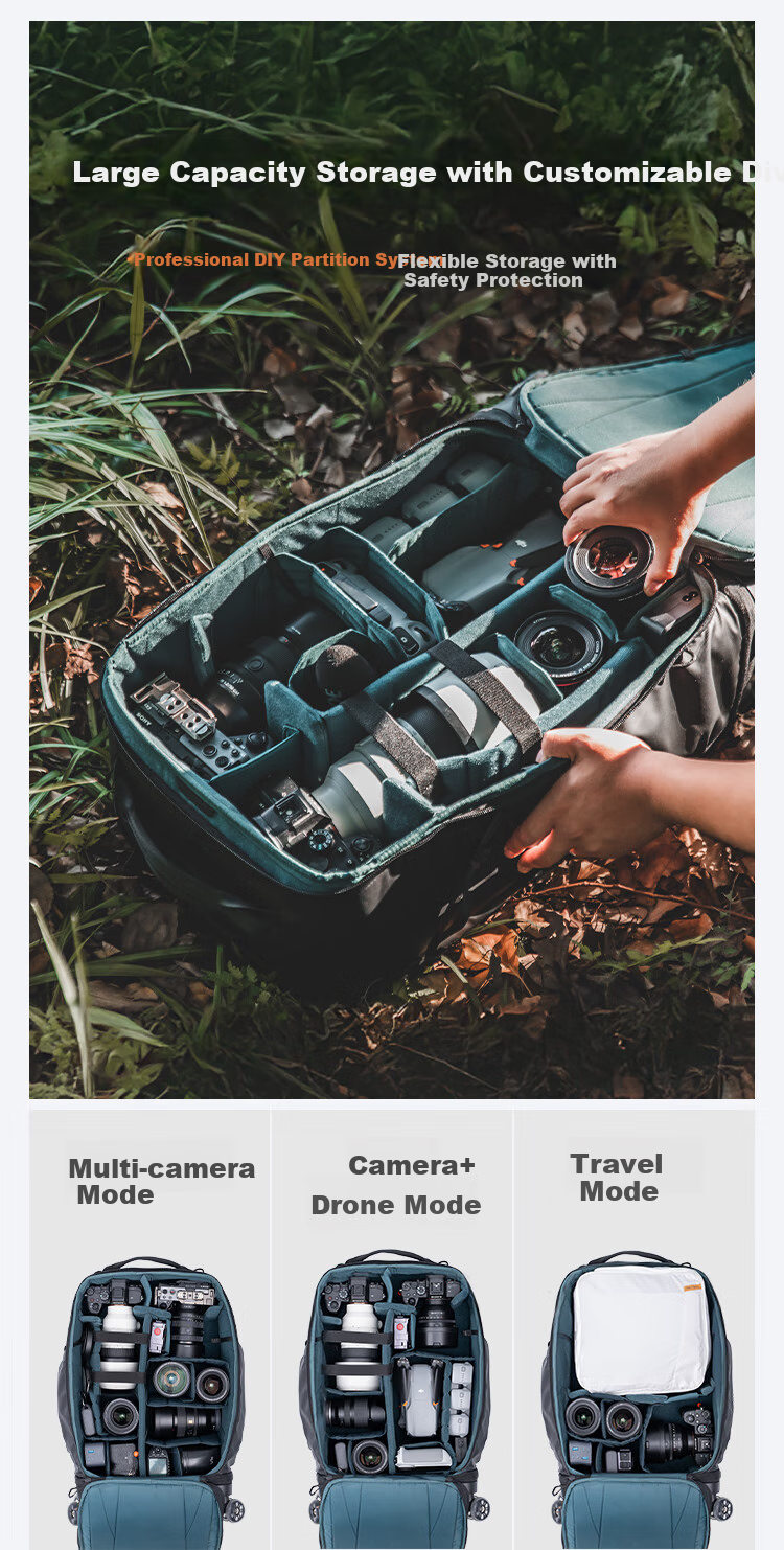 PGYTECH Photography Trolley Case, Professional Mirrorless Outdoor DSLR Camera Bag, Double Shoulder Photography Bag with Universal Wheels, Travel Suitcase, Drone Luggage, Unisex Photography Camera Backpack, Soft Case, 20 Inch 3
