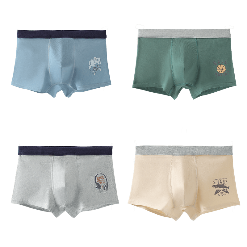 Dingguagua 4-Pack Pure Cotton Youth Boys' Underwear Breathable Antibacterial Boxer Briefs for Adolescents Middle and High School Students