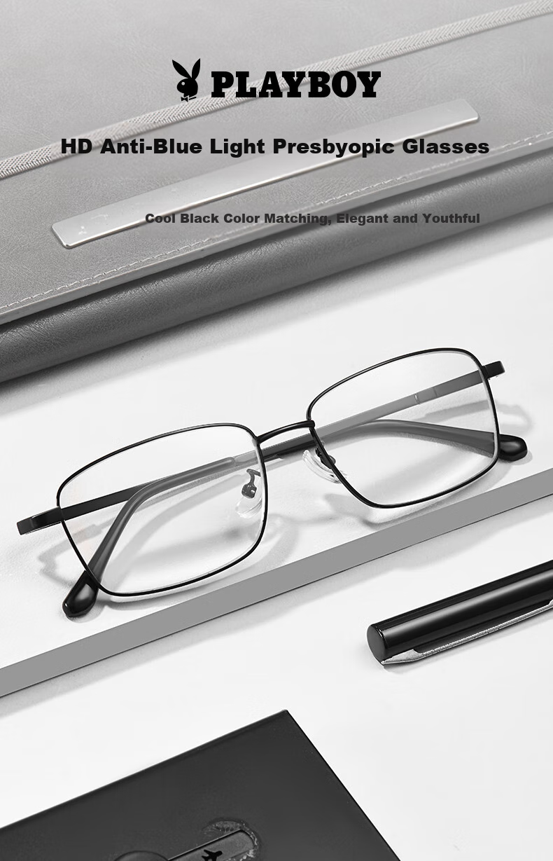 PLAYBOY PLAYBOY 2025 High-Definition Anti-Blue Light Reading Glasses for Men, Ultra-Light 18010 Silver, 150 Degrees, Qixi Festival 1