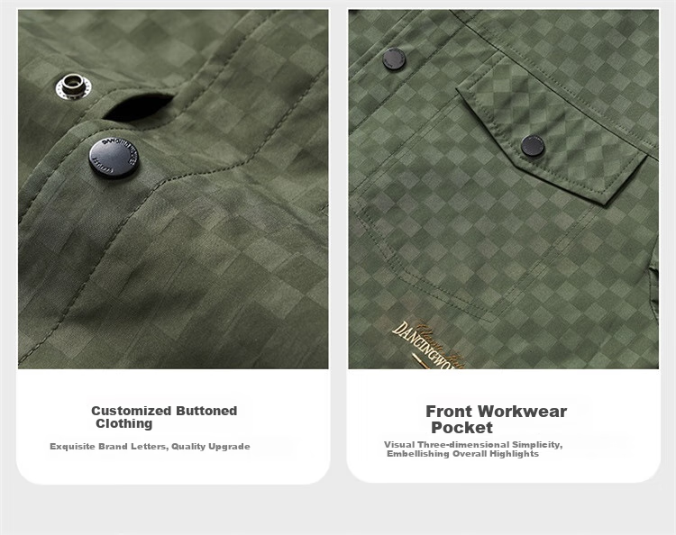 DANCING WOLVES Trendy Checkered Lapel Workwear Style Jacket Easy-Care Men's Jacket 001 Black L(175) 4