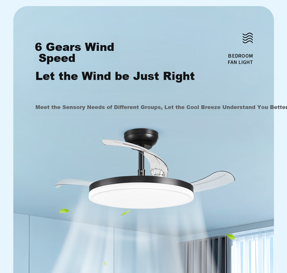 NVC Lighting Fan Light, Ceiling Fan Light for Dining Room And Bedroom, Nordic Style, High Color Rendering Index, Ultra-Thin, Variable Frequency, Simple Black Design, 42 Inches, 36 Watts 5