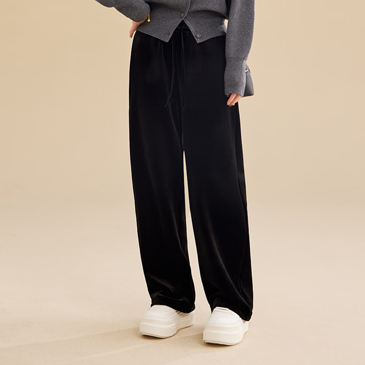 Chenchenma Girls' Casual Pants, Autumn And Winter Style, Double Version, Fleece-Lined, Draping Wide-Leg, Hip-Covering, Slimming, Parent-Child Velvet Trousers