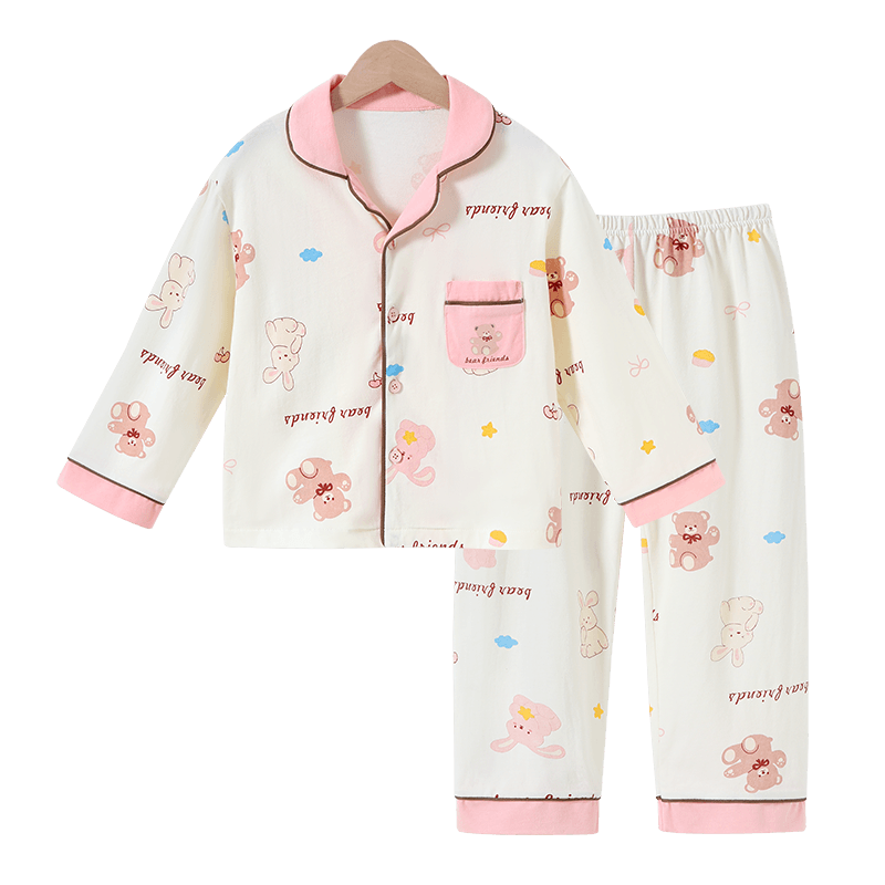 Badibadi Spring And Autumn Cotton Pajama Set for Infants And Toddlers, Boys And Girls Baby Sleepwear Air Conditioning Wear with Bear Rabbit Letter Design, Size 140