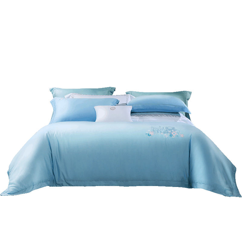 FUANNA Bedding Set, Four Pieces, 60 Count Long-Staple Cotton, Pure Cotton Bed Sheet And Duvet Cover, Single Or Double Size, 203*229cm, Blue