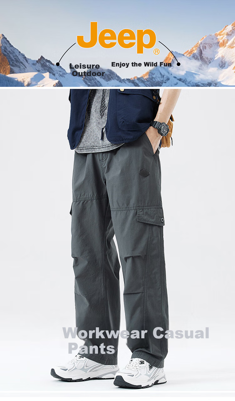 JEEP Ice Silk Pants for Men, Workwear Style, Spring And Summer Tactical Casual Trousers, Loose-Fitting Trendy Men's Pants, Gray, 4XL 1