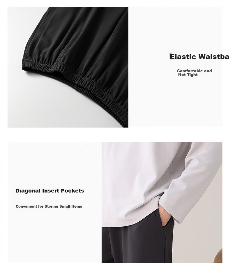 BOPRUIEY Men's Pajamas Spring And Summer 7A Antibacterial And Anti-Mite Cotton Long-Sleeve Long Pants Loose Simple Wearable Loungewear Set 10