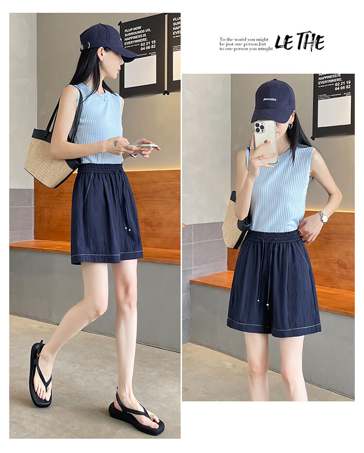 Ziyouxi Ice Silk Denim-Like Shorts for Women, 2026 Summer Thin High-Waist Loose A-Line Five-Point Pants Wide-Leg Mid-Length Shorts 13
