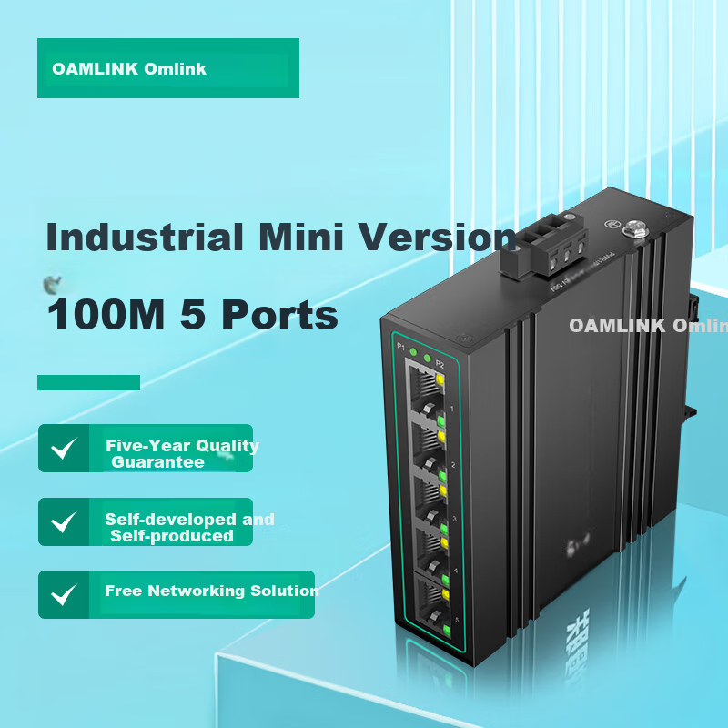 OAMLink Industrial Switch, 100Mbps, 5-Port Mini Version, Unmanaged, DIN Rail Mount, OAM-6000