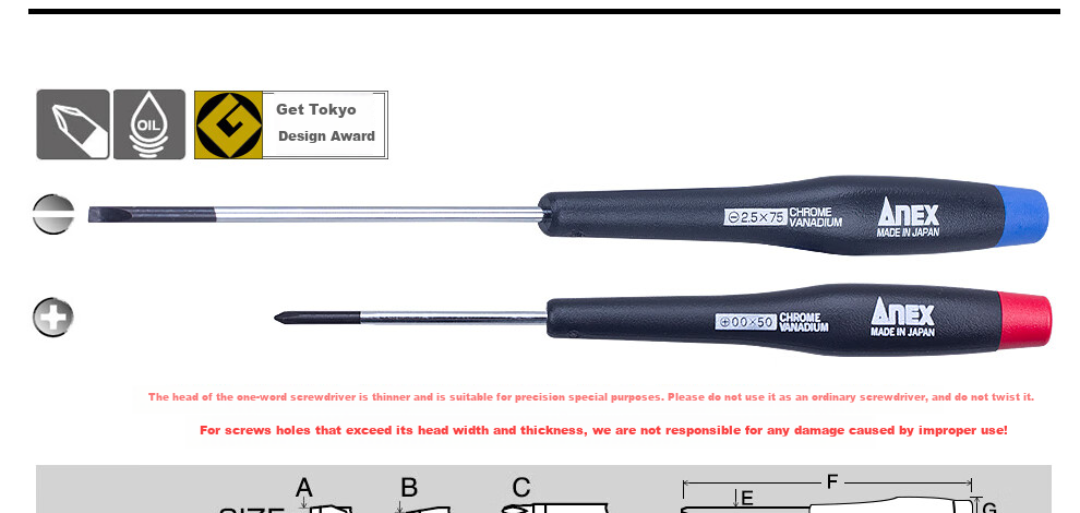 ANEX Precision Screwdriver No.3450 Flathead Screwdriver Model Screwdriver 2.5X75mm Flathead 5