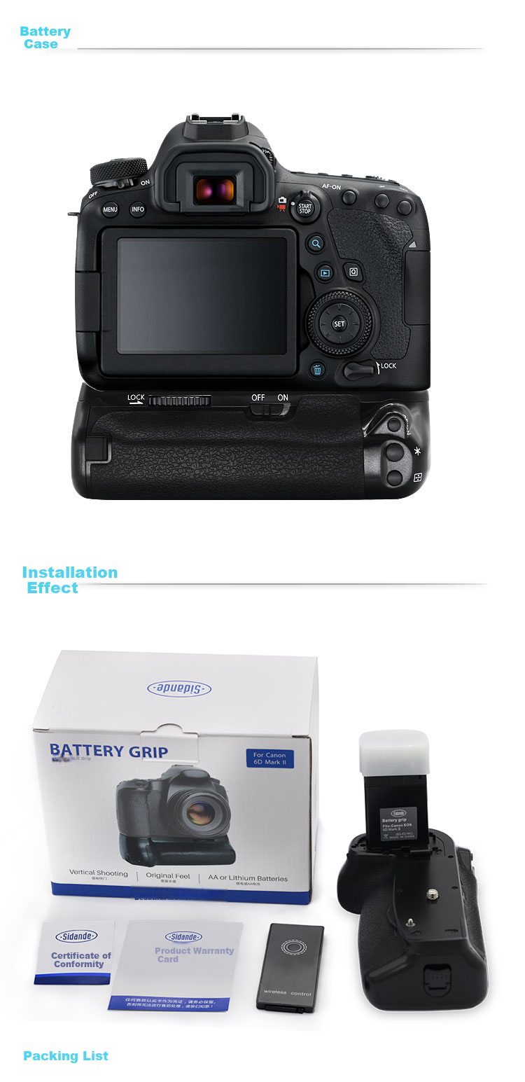 Sidande 6D Mark II Grip for Canon 6D2 DSLR Camera, Vertical Shooting Assistant Battery Box 5