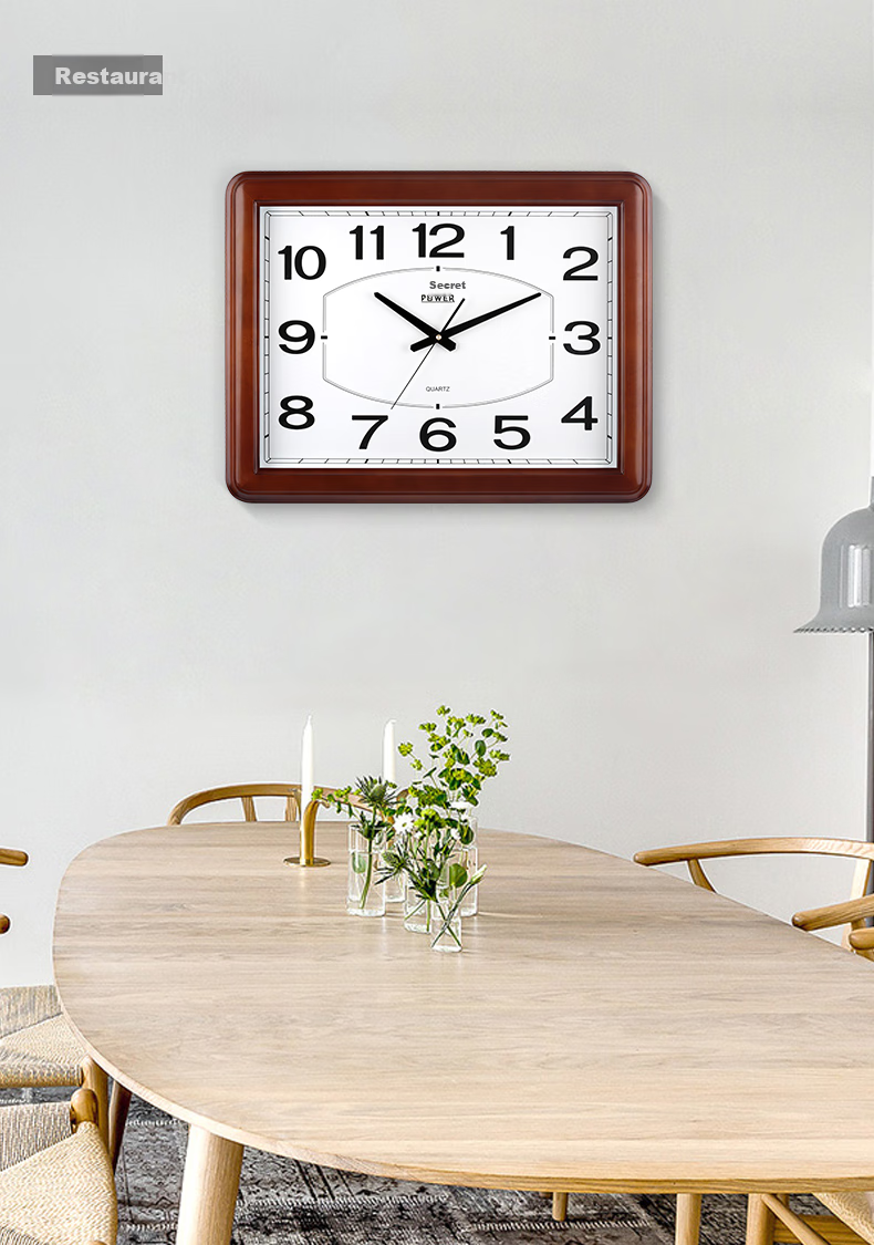 POWER Bawang Wall Clock, Length 54cm, Large Square Design for Living Room, Office Wall-Mounted, Chinese-Style Simple Wooden Wall Clock 1801CKS 10