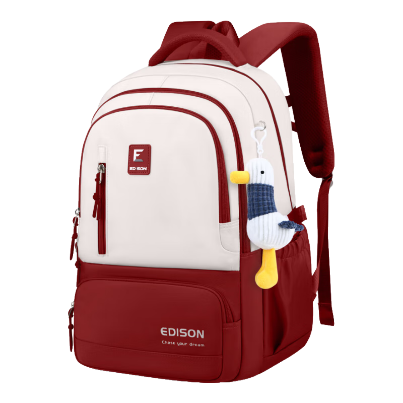 Edison Inventor Middle And High School Student Backpack Large Capacity for Middle School And College Students, Lightweight Spine Protection Double Shoulder Bag K066-2 Wine Red