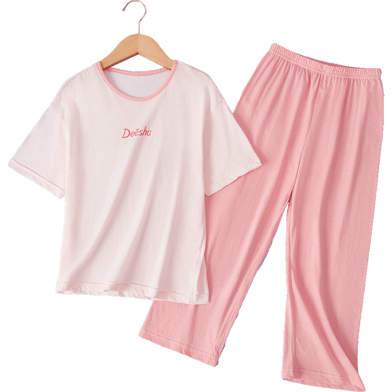 DEESHA [7A Antibacterial Cotton Mesh Jacquard] Girls' Lightweight Short-Sleeve Pajama Set, Soft Cotton Skin-Friendly Air Conditioning Wear