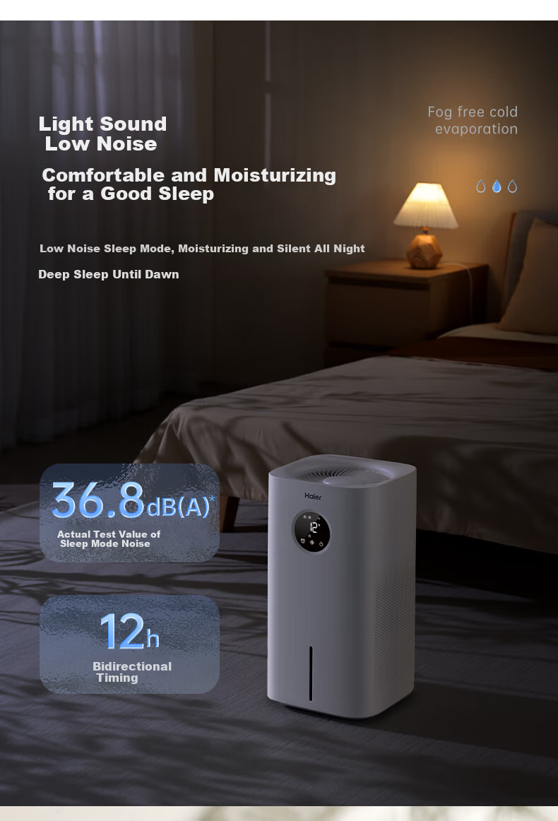 Haier Humidifier for Home Use, Non-Water Mist Evaporative Type, Recommended for Bedroom, Baby, Office, Negative Ion Purification, Air Purifying, Large Capacity, Smart Timer, UV Sterilization, Floor-Standing Humidifier 14