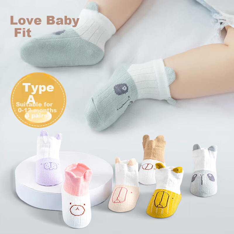 Aibaoshi Baby Socks, Spring And Autumn Newborn Mid-Calf Socks, Infant Cotton Socks, Children's Socks, Blue Bear Pattern, 3 Pairs, Size S, B1546