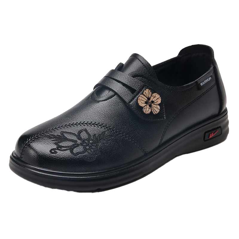 Huili Mom Shoes Comfortable Spring And Autumn Middle-Aged And Elderly Women's Flats New Soft-Soled Non-Slip Shoes 60-70 Years Old Leather Shoes 0123 Black Size 41