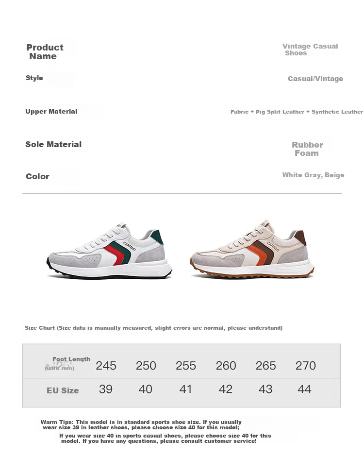 CARTELO Men's Casual Shoes, Breathable Trendy Versatile Travel Shoes, Men's Running Sneakers QH8038 White-Gray 41 5