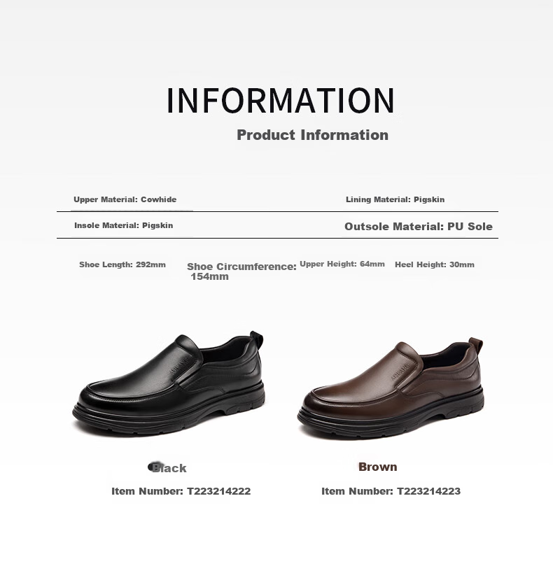 Aokang Men's Summer Business Casual Leather Shoes, Cowhide Soft Upper Slip-On Perforated Comfortable Commuter Dad Shoes, Black, Size 42 9