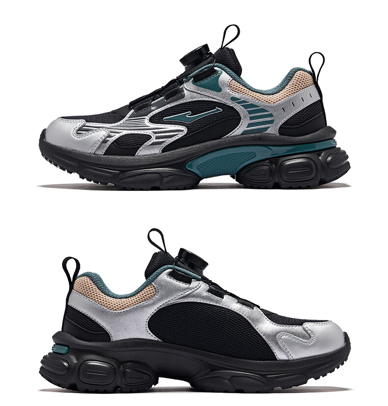 ERKE Kids Boys Girls Running Shoes Children Dial Buckle Cushioning Sports Shoes Black/Crystal White Size 38 20