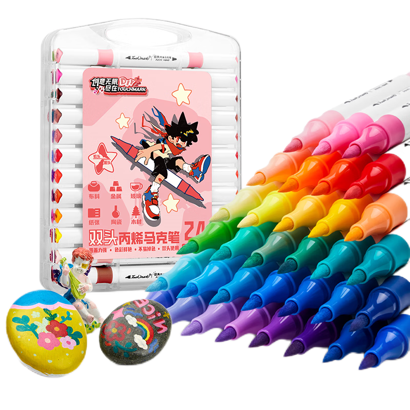 Touch Mark Acrylic Markers, 24 Colors, Water-Based Paint Brushes, Watercolor Pens, No-Press Waterproof Quick-Drying Graffiti DIY Acrylic Paint Drawing Pens, Student Children's Gift, Art Educatio