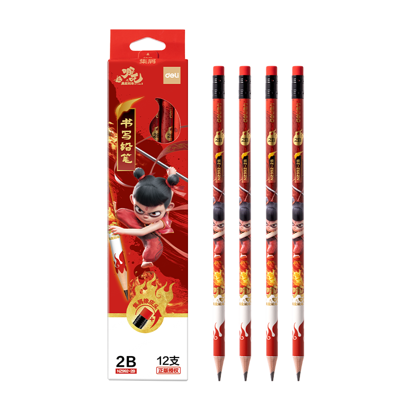 Deli 12-Pack 2B Nezha Writing Pencils, Graphite Natural Wood Shaft, Exam Art Student Sketch Writing Pencils, Gift for Students, NZ992-2B Back-To Stationery