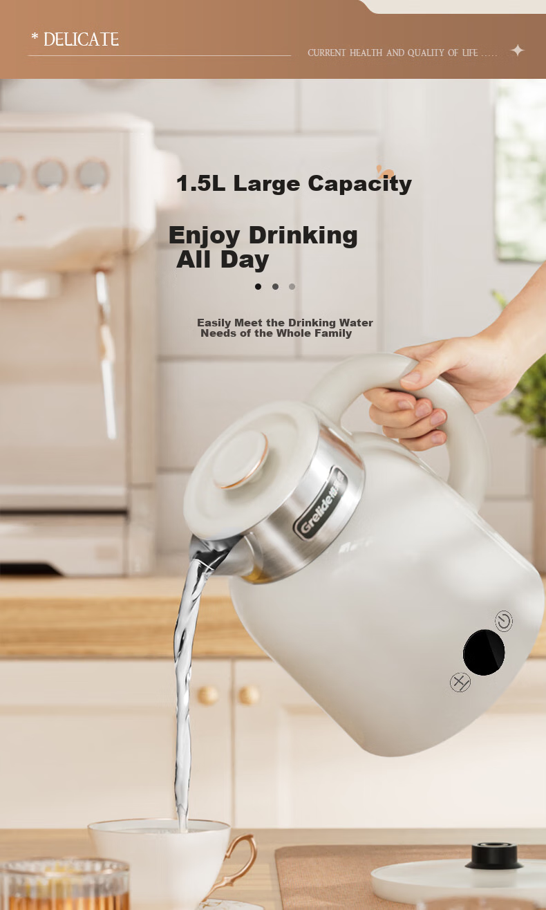 Grelide Electric Kettle with Multiple Temperature Settings, 1.5L Seamless Inner Pot, Constant Temperature Kettle, 304 Stainless Steel Water Boiler, Hot Water Kettle, D2315E-Ivory White 9