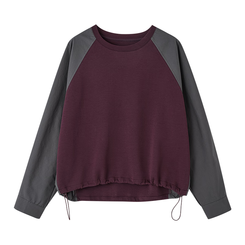 Dme ăSoft 280G Air LayerăAutumn Crew Neck Loose Fit Slightly Stretchy Pleated Drawstring Concealing Sweatshirt for Women