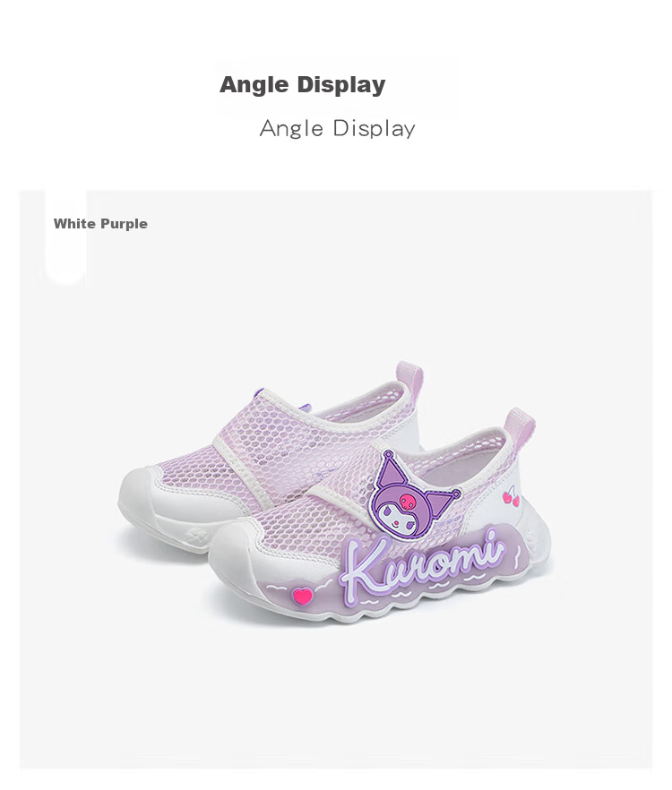 HELLOKITTY Girls' Toddler Shoes, Kuromi Light-Up Sneakers, Children's Sports Shoes, Summer Mesh Shoes, 6842 White Rose Red, Size 27 6