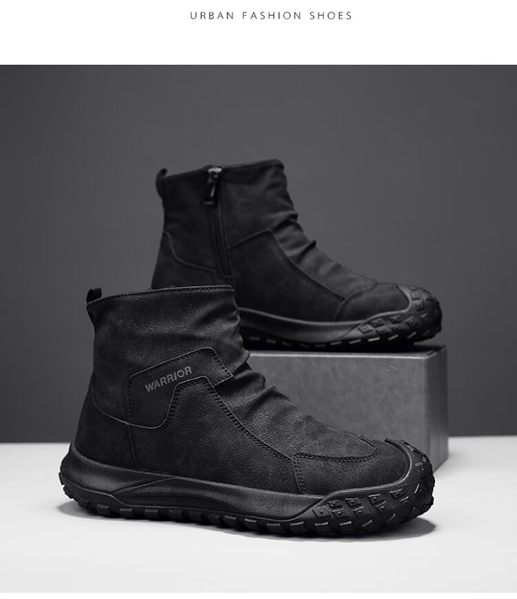 Warrior Men's Martin Boots Autumn Winter New Retro Durable Hiking Shoes Non-slip Work Boots 645 Black Size 39 16
