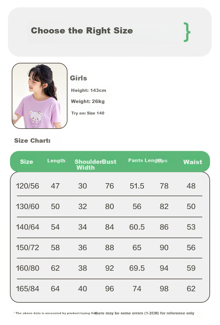 Hodohome Children's Pajamas, Girls' Pure Cotton 7A Antibacterial Short-Sleeve Capri Pants, Home Wear, Cartoon Air Conditioning Suit for Girls, 306, Size 120 7