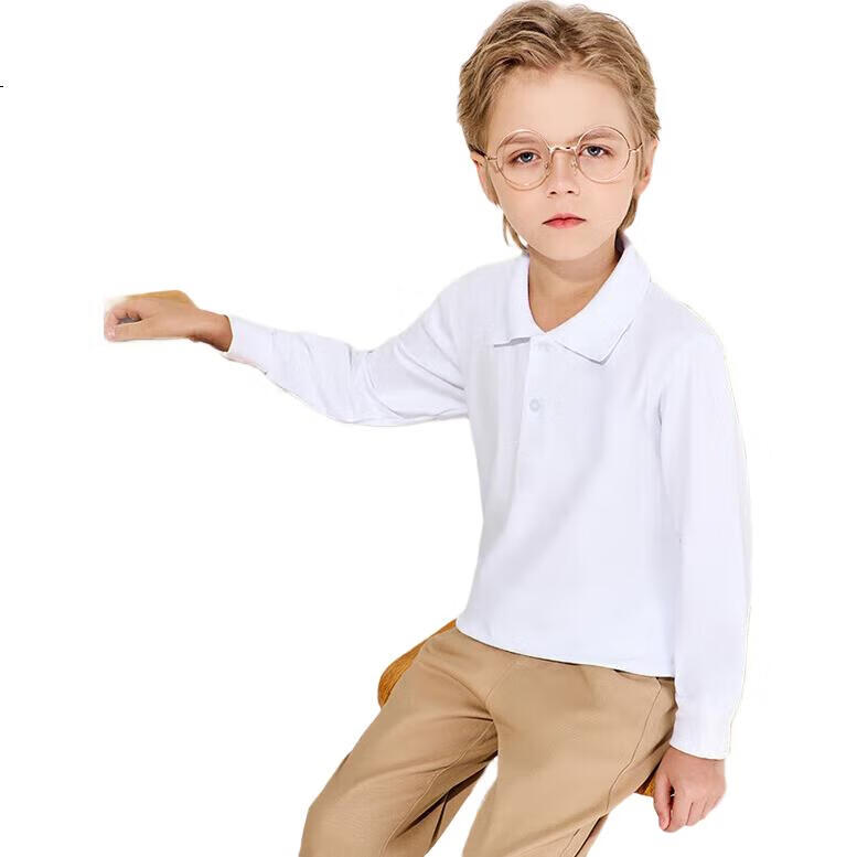 Детская белая рубашка-поло Luomeng с длинным рукавом, унисекс, для школы, размер 110