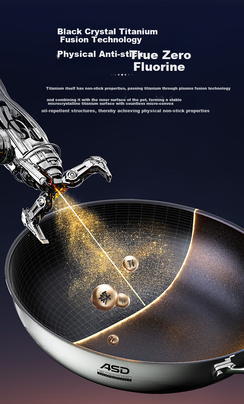 ASD Wok with Real Titanium Non-Stick Coating, No Fluorine Layer, Titanium-Containing Stir-Fry Pan, 32cm, Compatible with Gas And Induction Cooktops 6