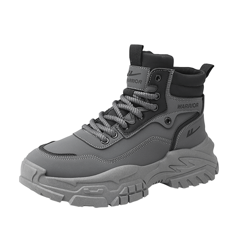 Warrior Men's Martin Boots Waterproof High-Top Work Shoes Outdoor Casual Retro Trendy Shoes Men 1796 Gray Black Size 43