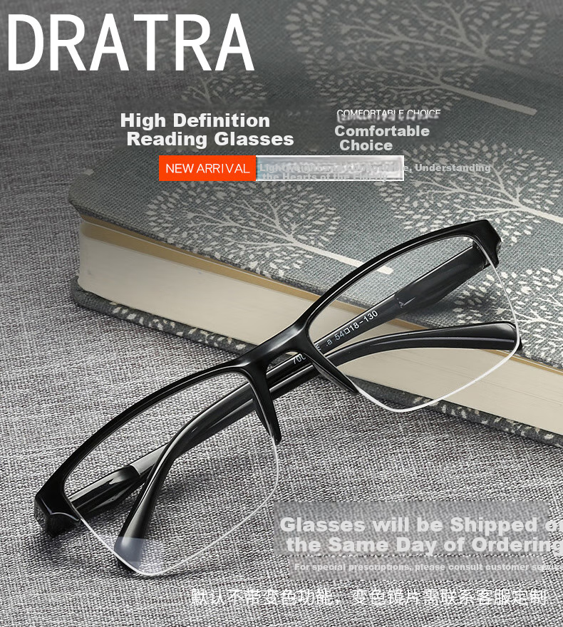 DRATRA Reading Glasses for Men, Semi-Rimless Reading Glasses, High-Definition Comfortable Wear-Resistant Reading Glasses for Middle-Aged And Elderly Me 1