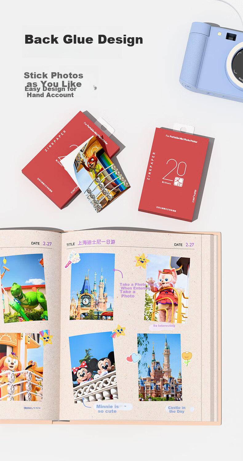 HPRT Z1 Instant Camera Film, 20 Sheets Per Box, Zink Photo Paper with Adhesive Backing, Compatible with Z1 Z2 Instant Cameras, Pocket Printers, Home And Portable Printing Paper 3