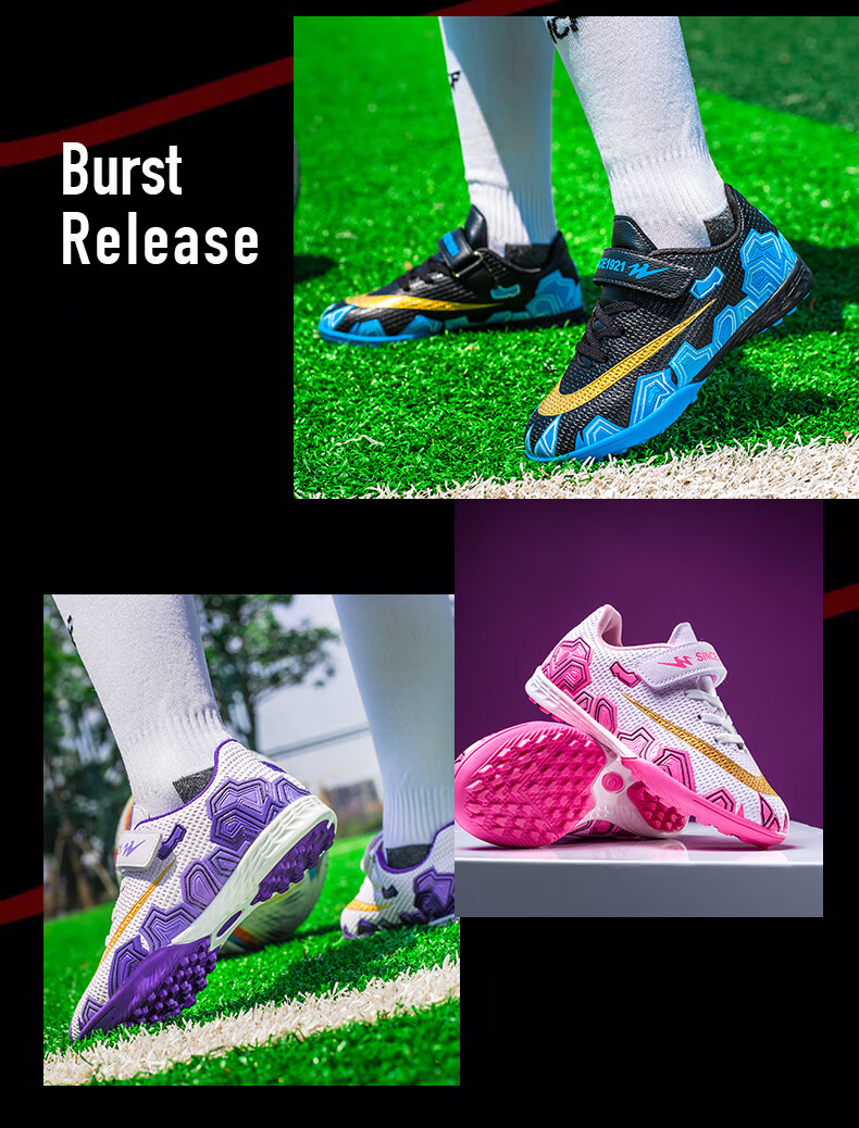 Shuangxing Children's Soccer Shoes, TF Turf Cleats, Summer Student Youth Big Kids Lightweight Non-Slip Wear-Resistant Football Boots, White And Pink, Size 34 2