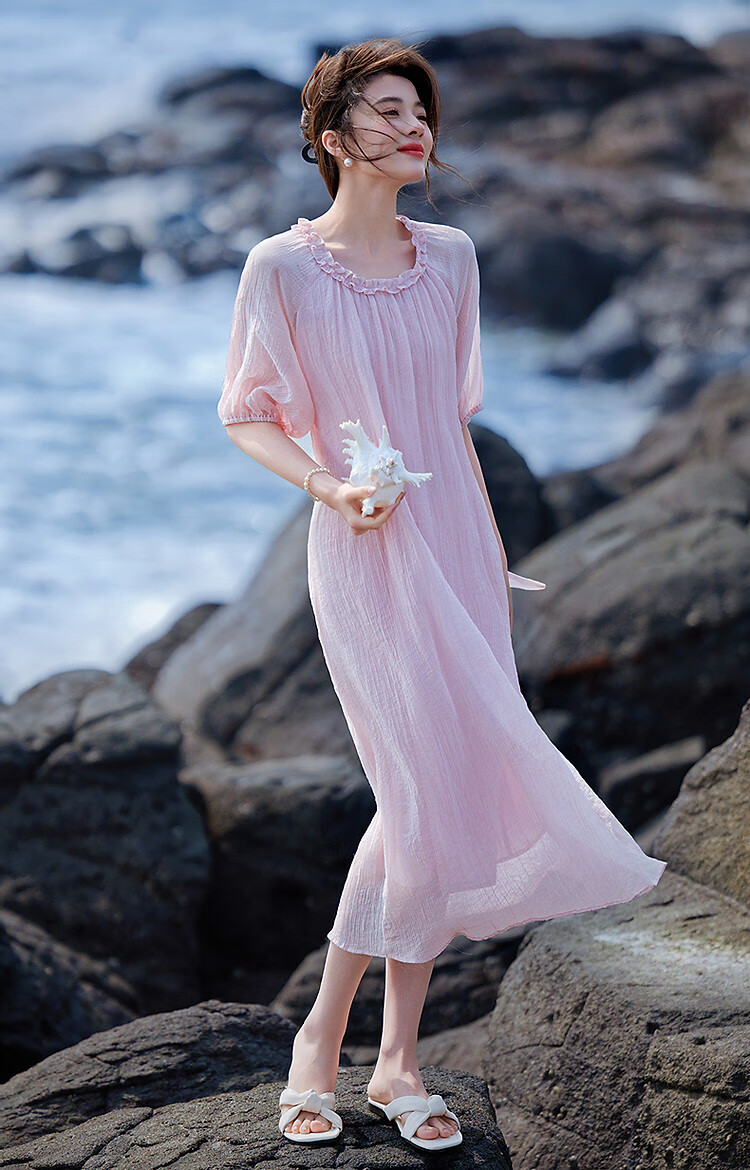 Demana [Light Oxygen Lyocell] Summer Romantic French Style Ruffle Collar Doll Dress with Detachable Belt Women's Dress 5