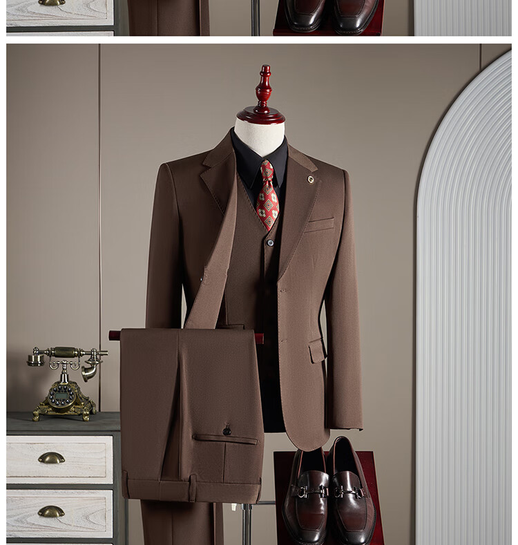 ROMON Wool Suit Set for Men Business Formal Wedding Attire Dark Gray 4XL (Blazer + Vest + Trousers) 18