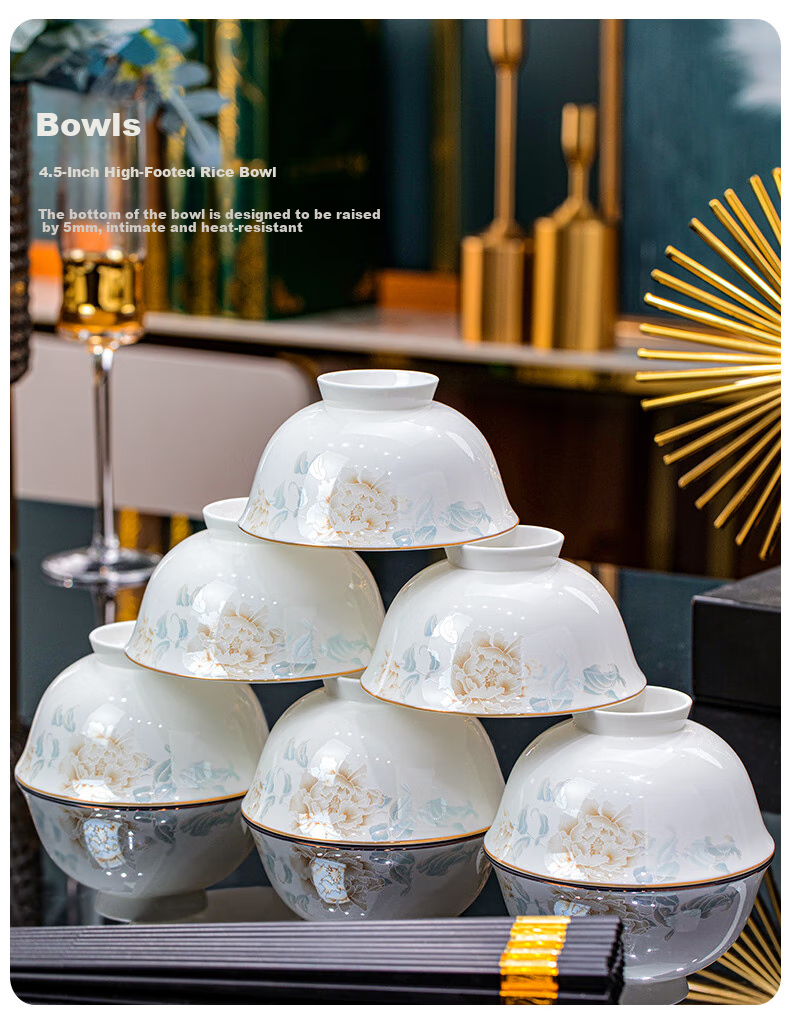 Yichen Jingdezhen Ceramic Bowl And Plate Dinnerware Set, Complete Tableware Set for Home Use, 2026 New Stylish Design, Bowls And Chopsticks, Housewarming Gift 7